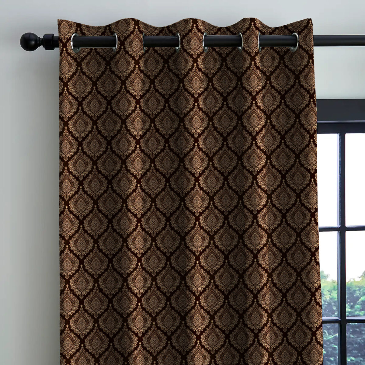 Coffee Brown Leaf Eyelet Curtains - Chennai Blinds