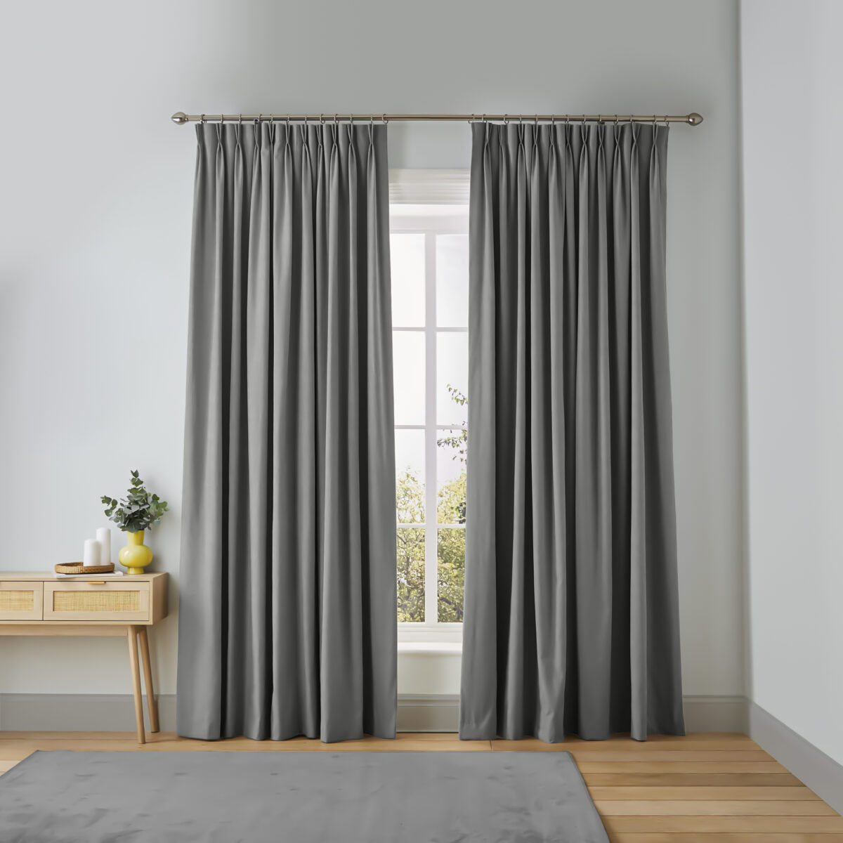 Plain Grey Pleated Curtains - Chennai Blinds