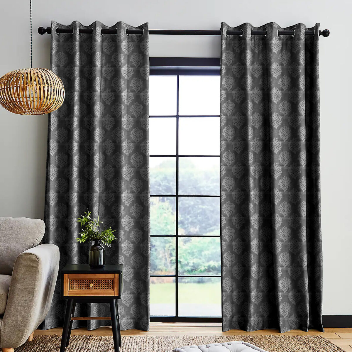 Saville Grommet Deep Leaves Curtains - Chennai Blinds